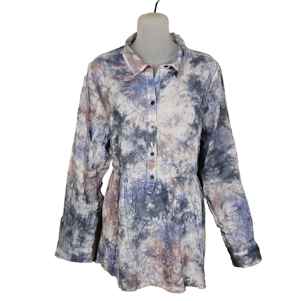True Craft Tie Dye Blouse 1X Hippie Beach Cotton Relaxed Loose Artsy Pullover